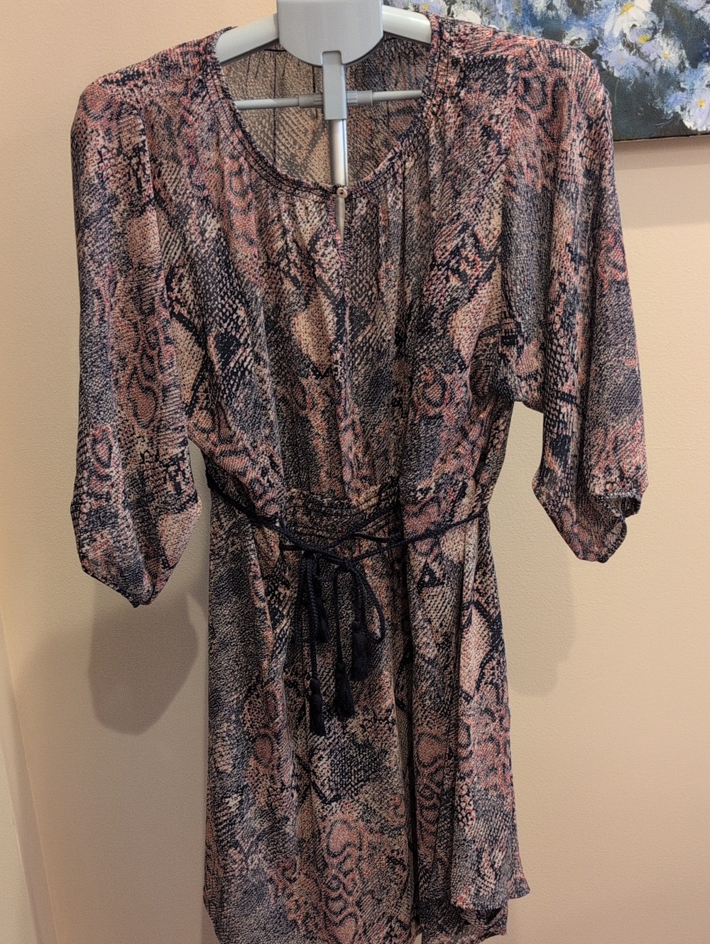 Foreat Anthropologie Snake Print Pink and Black Dress with Tie Waist